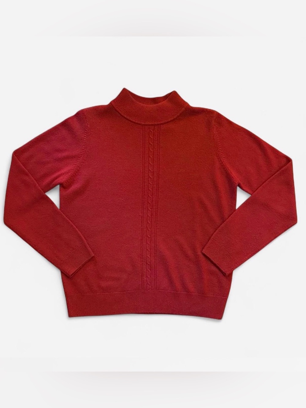 Laura Scott Red Mock Neck Cable-Front Sweater